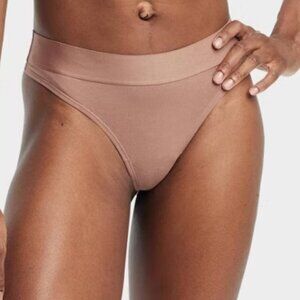NEW Women's Cotton Stretch Thong with Elastic Waist - Auden™ Brown Large